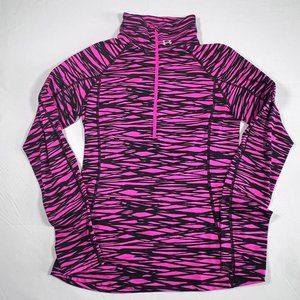 Under‎ Armour 1/2 Zip Pullover Size Small Pink Black Animal Print Thumb Holes